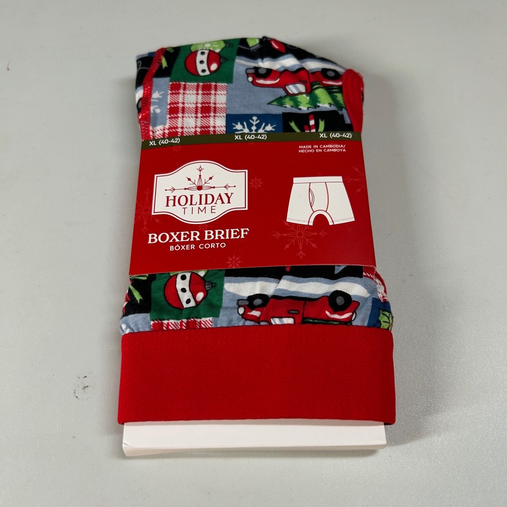 Holiday Time Boxer Briefs Christmas Truck Patchwork XL 40-42 Mens Underwear NWT